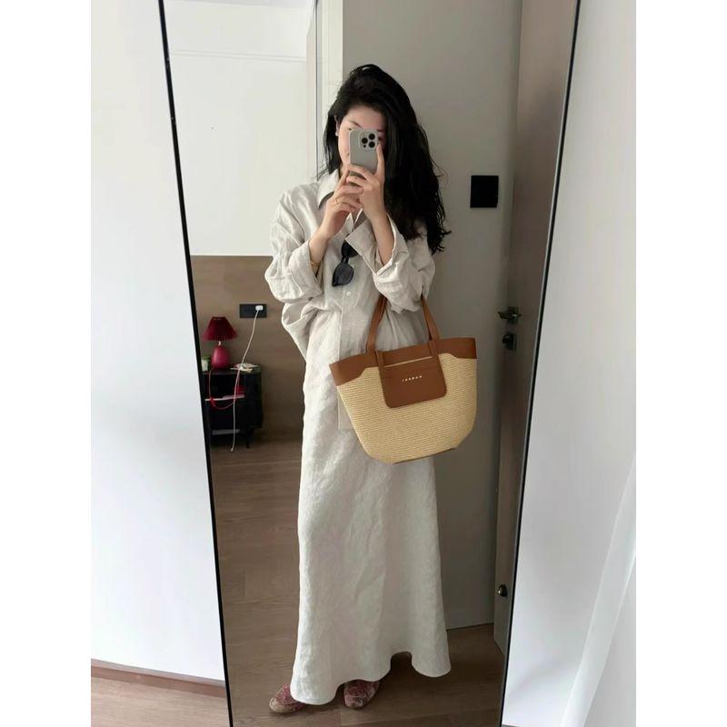 Kumikumi Fancy Suit Women's Minimalist Easiest for Match Loose Lapels Shirt Autumn High Waist Skirt Two-piece Set