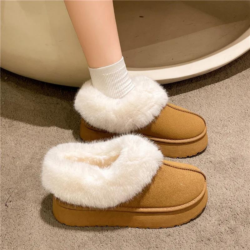 Fashion Winter Warm Boots Women Flats Shoes Short Plush Fur Ankle Snow Boots Casual Shoes Sport Suede Motorcycle Botas Platform Boots