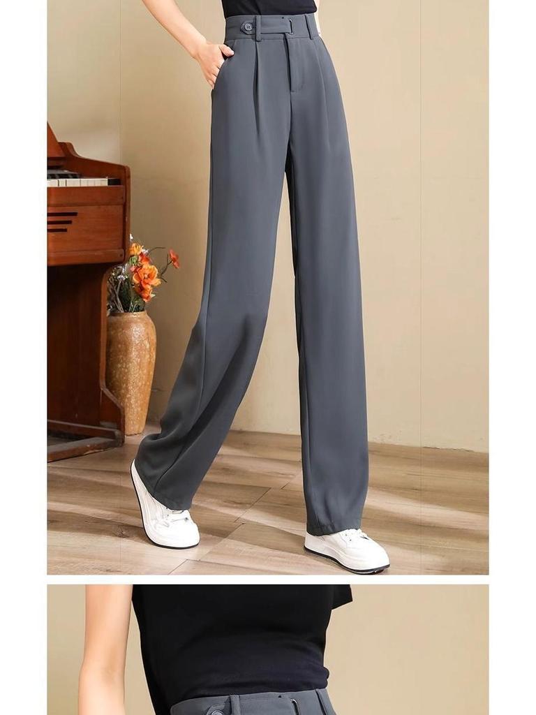 Women's Ice Silk Gray Slimming Wide-Leg Pants - Draped Summer Style