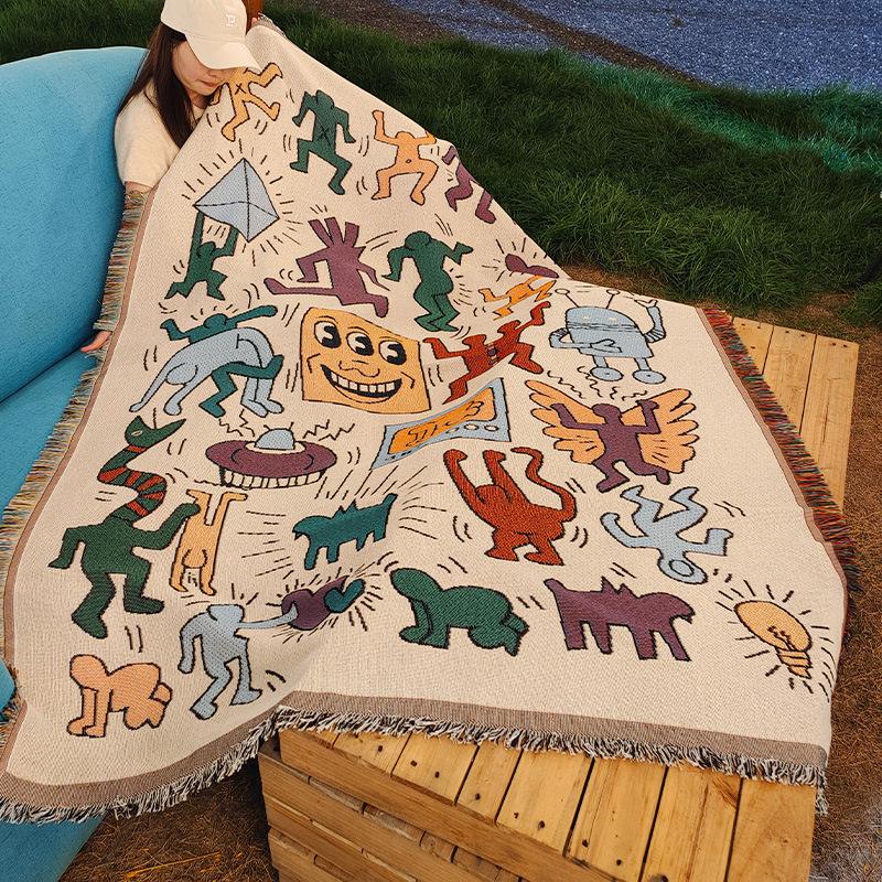 American yarn-dyed graffiti master illustration single double sofa blanket decorative tapestry casual blanket sofa towel sofa cushion