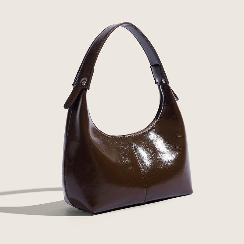 Ancient Shiny Underarm Bag Oil Wax Texture Baguette Bag French Niche Single Shoulder Dumpling Bag Handbag Female