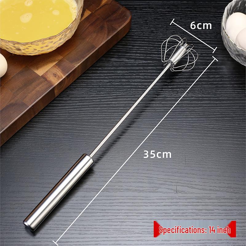 Stainless Steel Semi-Automatic Rotating Whisk for Baking - Manual Press Egg Beater