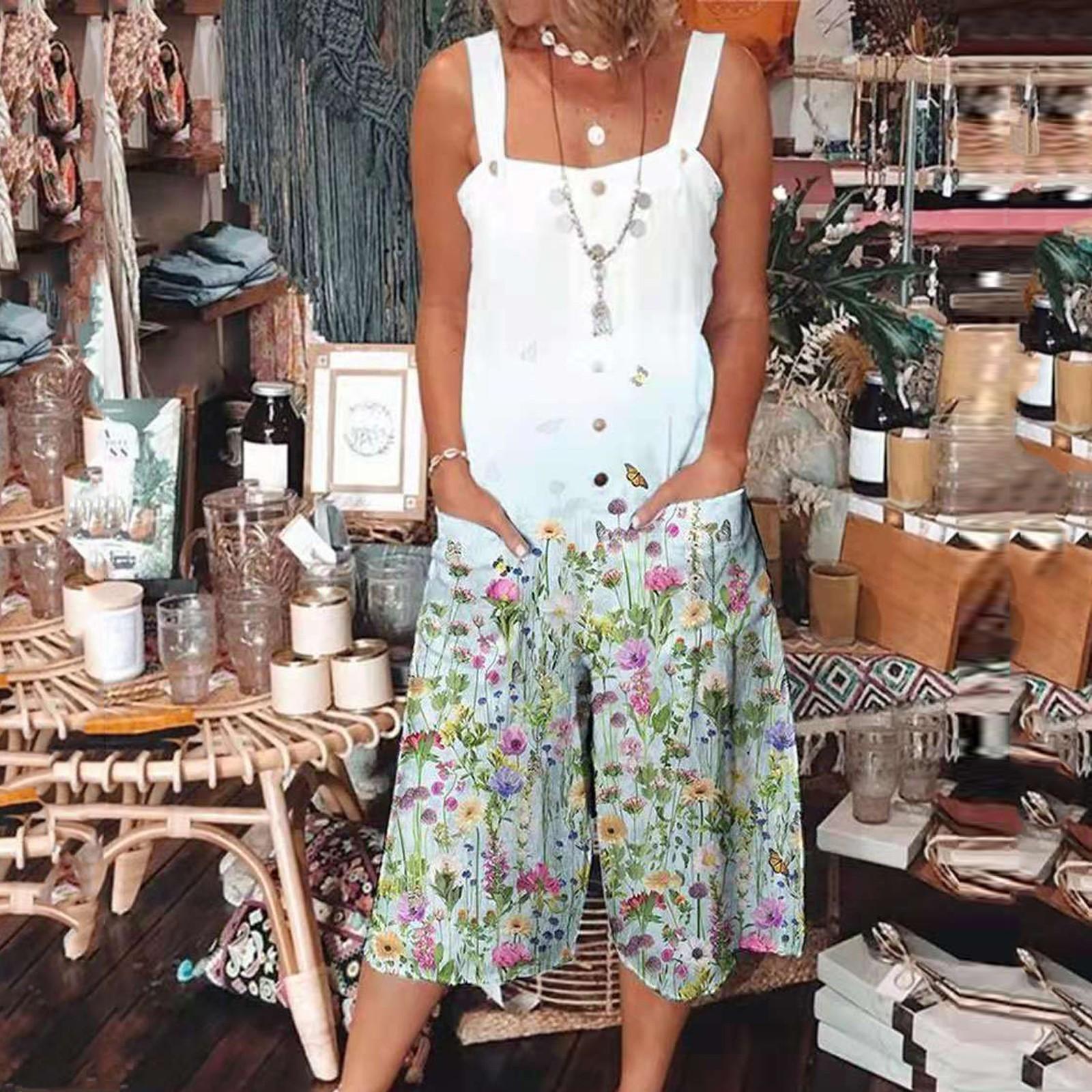 

Женский повседневный комбинезон-капри без рукавов с широкими пуговицами и карманами L