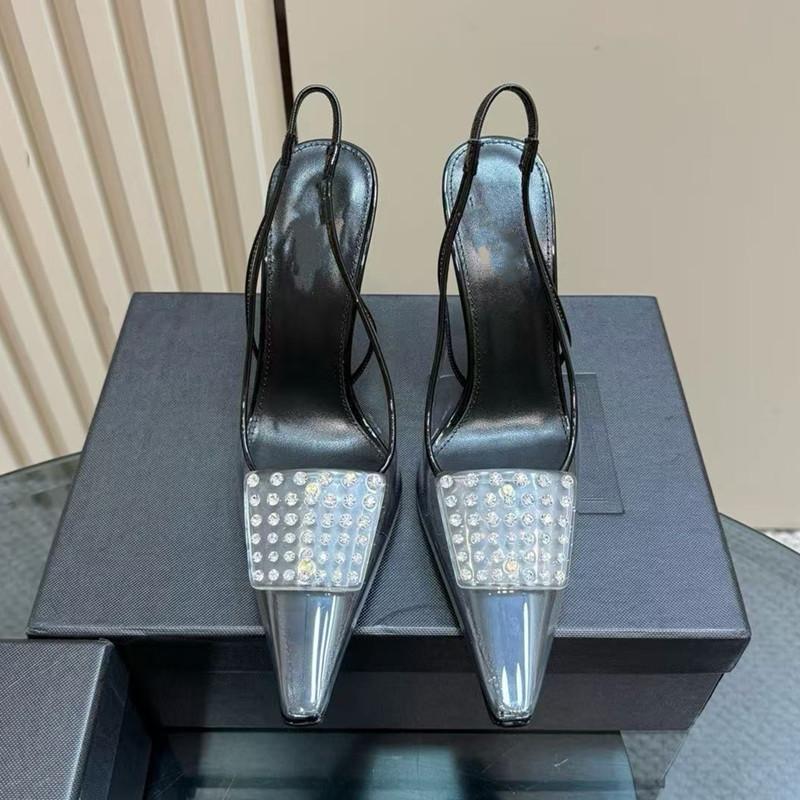 Fashion Luxury Rhinestones Transparent PVC Women Pumps Fashion Summer Slingbacks Stiletto High heels Elegant Female Wedding Party Shoes