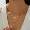 Dual Chain Design Simple Heart Pendant Necklace Lady 316L Stainless Steel Romantic Elegance Waterproof Jewelry Gift