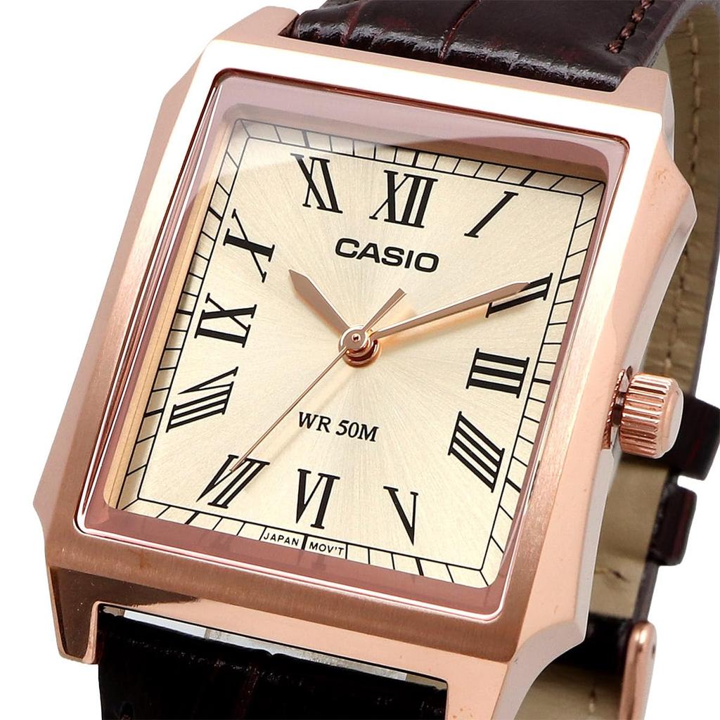Casio Standard MTP-B190RGL-9BV Men's Analog Watch, Pink Gold, Brown Leather Band