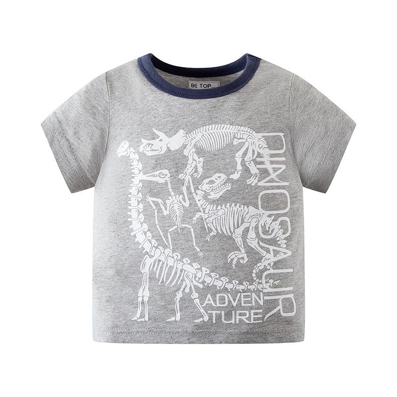 2026 Summer Boys Korean Style Dinosaur Round Neck Cotton T-shirt