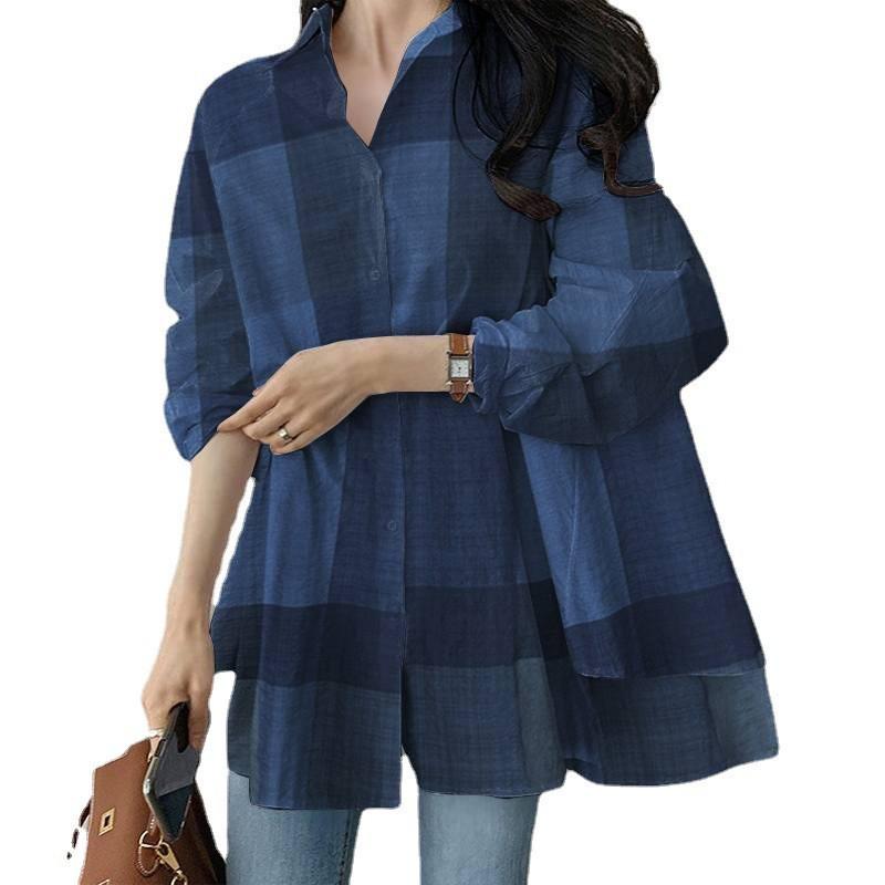 Women's Plaid Loose Long Sleeve Button-Up Shirt - 2024 Autumn Fashion Top