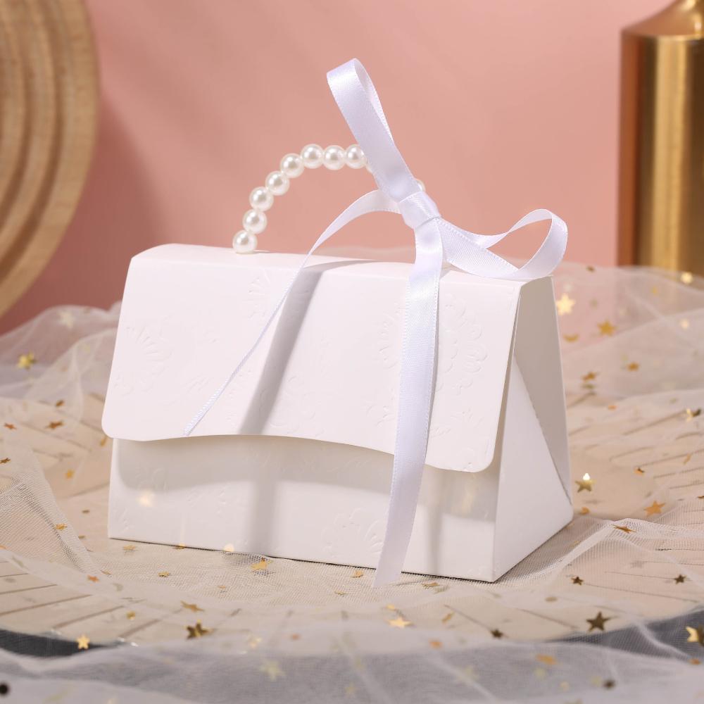 

10 шт. свадебных сувениров, набор «сделай сам», крафт-бумажная коробка с жемчужной ручкой, подарочные коробки с лентами для дня рождения, вечеринки, сувениров, свадьбы и юбилея 10pcs белый