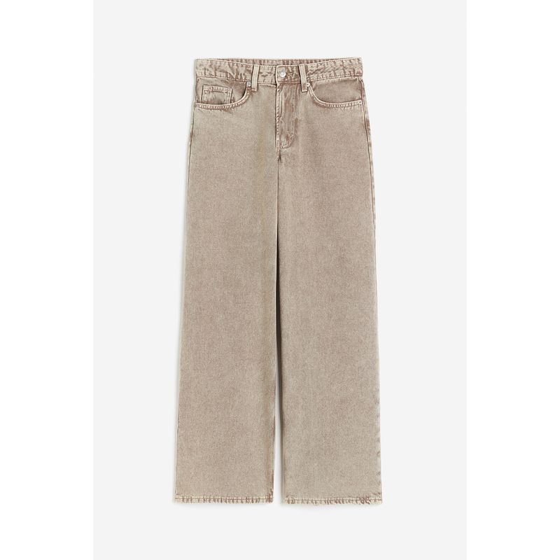 

HM Women s Pants 5-Bag Autumn Soft Loose Plaid Straight Mid-Waist Lazy Wide Leg Denim 1152458 Beige 155/60A