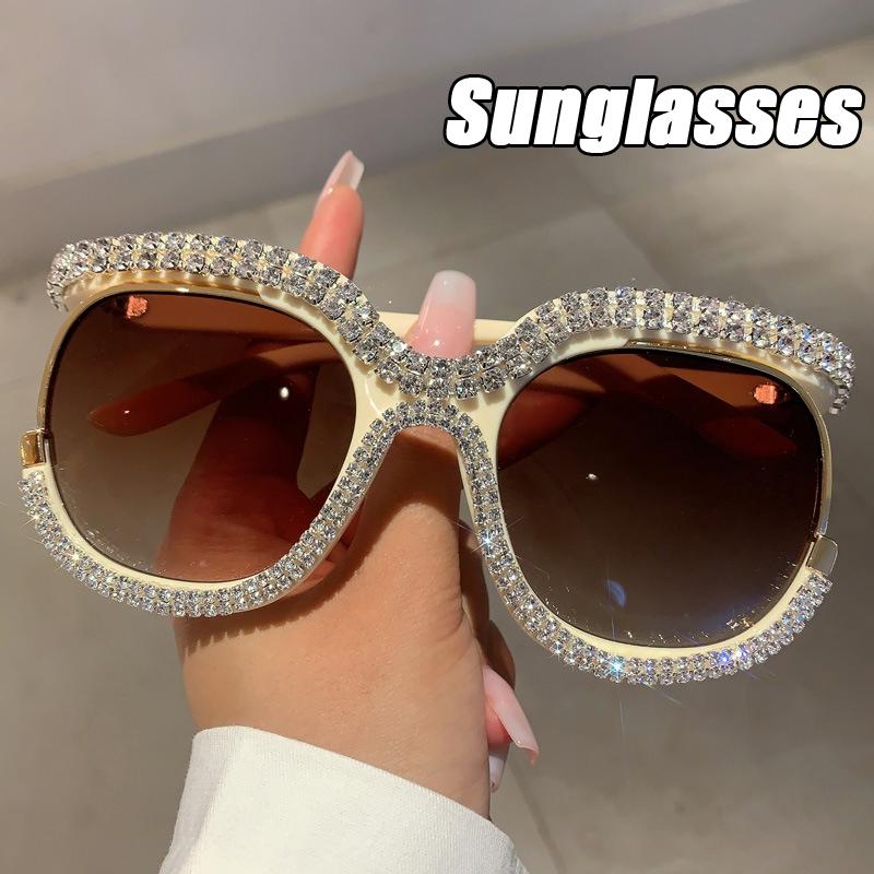 

Солнцезащитные очки бренда класса люкс с бриллиантами в оправе большого размера, модные круглые градиентные солнцезащитные очки, женские винтажные очки UV400 Gafas De Sol
