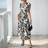 Women's V Neck Sleeveless Midi Dress A-Line High Waist Elegant Floral Print Sundress