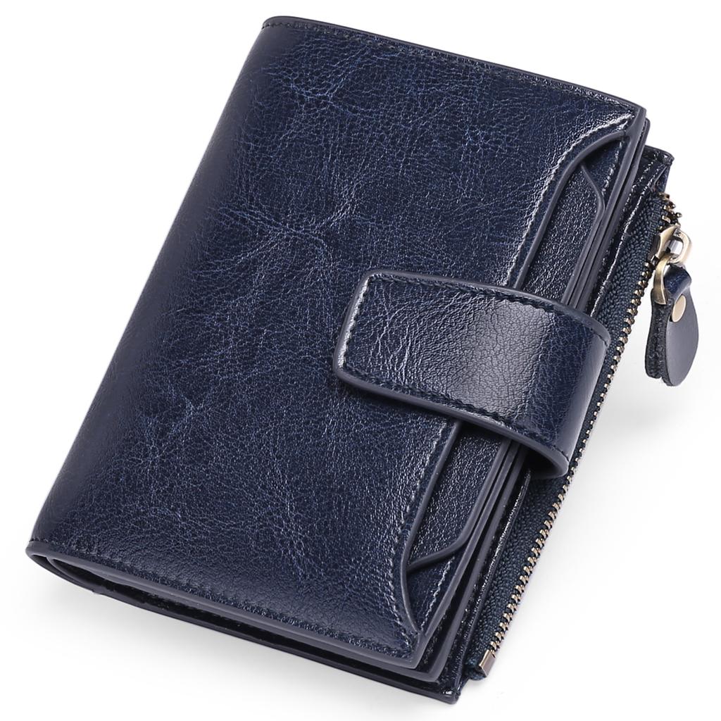 Lässige Damen-Geldbörse aus echtem Leder, Blockierung, kurz, multifunktional, große Kapazität, Reißverschluss, Münzbörse, Geldklammer