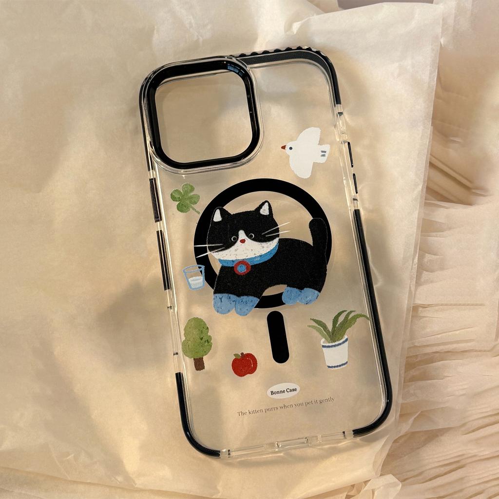Magnetic Cat Stand Suitable for Apple 16promax Mobile Phone Case IPhone 15 Children's Fun Cartoon Transparent