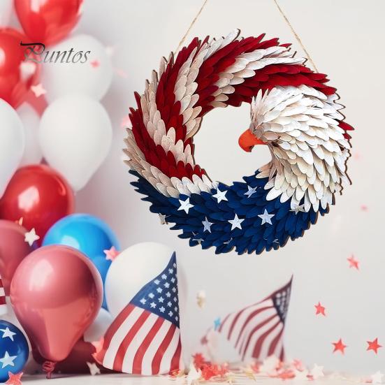 Independence Day Patriotic Eagle Wooden Plaque Red White Blue Bird Indoor Outdoor Front Door Wall Hanging Garland Pendant 4th of July Festival