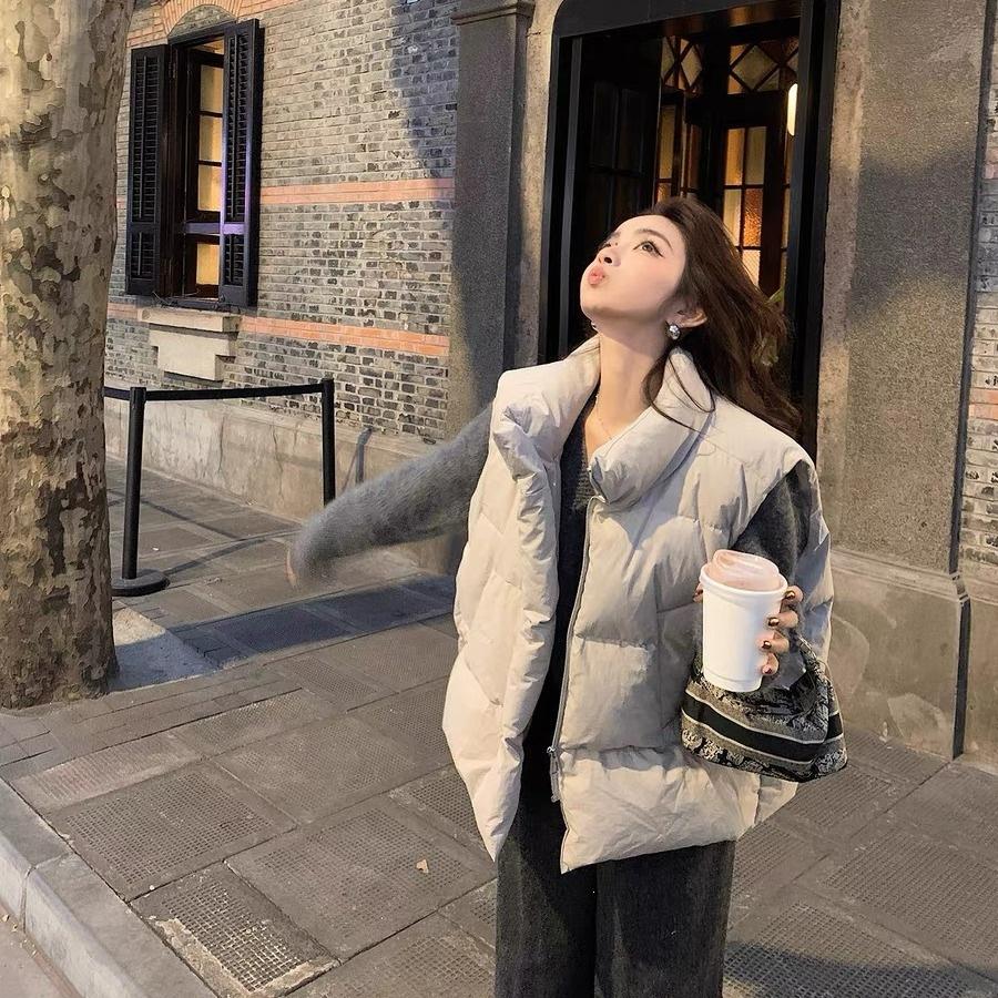Winter New Thickened Down Cotton Vest Women's Loose Stand-up Collar Versatile Sleeveless Vest Women's Jacket