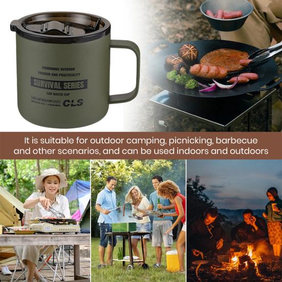 350ml kempingový hrnek s víčkem Potravinářský hrnek bez BPA Ultra lehký nerezový hrnek na vodu Outdoor Travel Camping nádobí