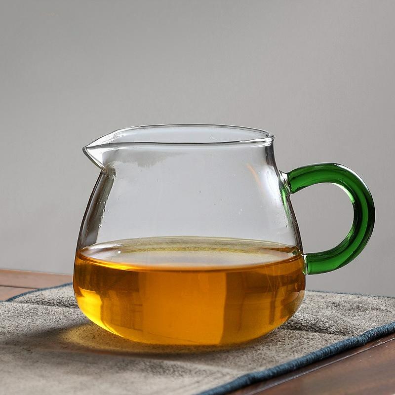 

Термостойкий стеклянный чахай в китайском стиле с ручкой, чайная чашка, домашний чайный набор для кунг-фу, прозрачные аксессуары для питья зелёный