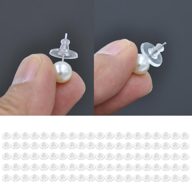 Pack of 100 Silicone Earring Plugs Earrings Back Clear Rubber Ear Studs Stoppers Comfortable Closures for Heavy Earrings