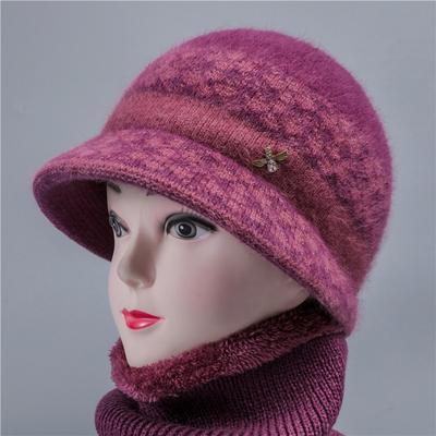Winter Hat Women's Fleece Thickened Thermal Ear Protection Hat Big Brim Old Lady Knitted Wool Hat