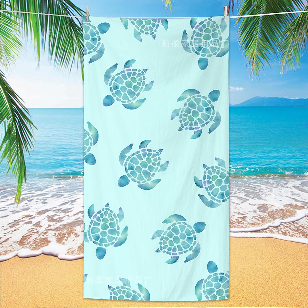 Sea Turtle Shell Printed Beach Towel, Quick Drying Water Absorbing Beach Pool Towel