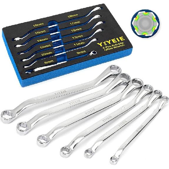5-Piece Extra Long Box End Wrench Set, Metric 8mm-19mm, 6 Point Extended Bolt Extractor Wrench, CR-V Labor-Saving Aviation Spanner with EVA Foam Offset | Extractor Wrench