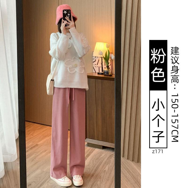 Black narrow wide-leg pants women's spring, autumn and winter velvet high-waisted drape straight casual small corduroy pants
