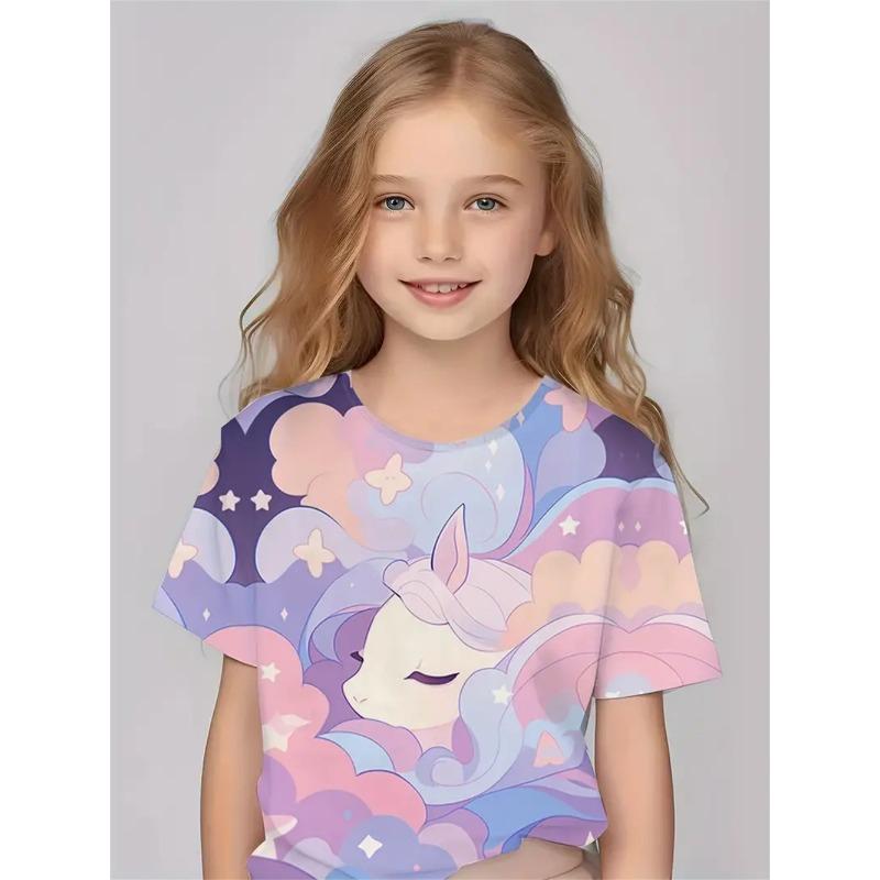 2025 Casual T-Shirts Girls' Clothing New Funny Animal Horse 3d Print Girls' T-Shirts Party Fashion Short Sleeved Tops Tee