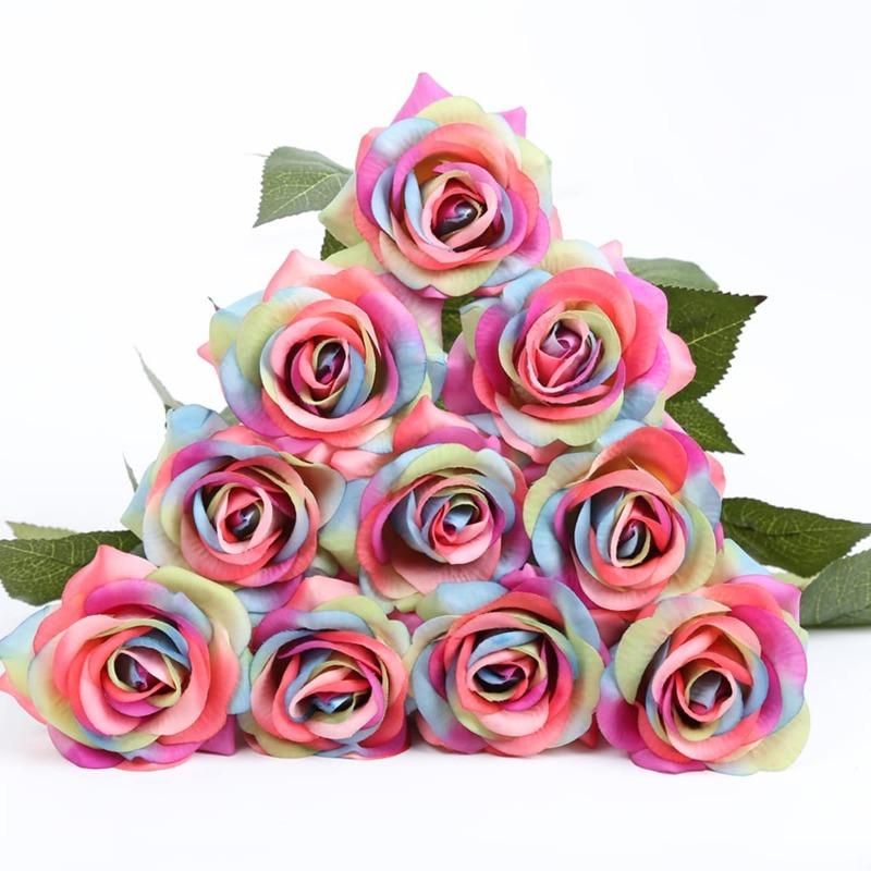 12Pcs Fake Silk Roses Roses Artificial Flowers Bulk Roses Flowers Floral Arrangement Bouquet for Home Wedding Party Garden Bridal Decoration