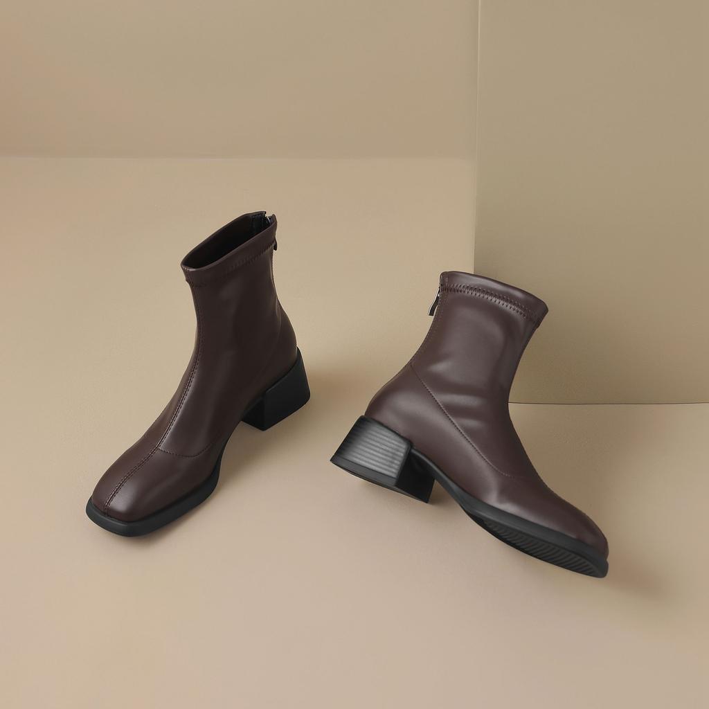 Krazing Pot Microfiber Autumn Winter Shoes Thick Med Heels Size 43 Chelsea Boots Zipper Ankle Boots