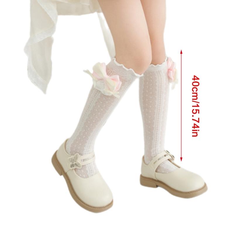 Stylish Knee Length Socks for Girls 3-12 Years Bowknot Trimmed Long Tube Socks Party Daily Wear Accessories