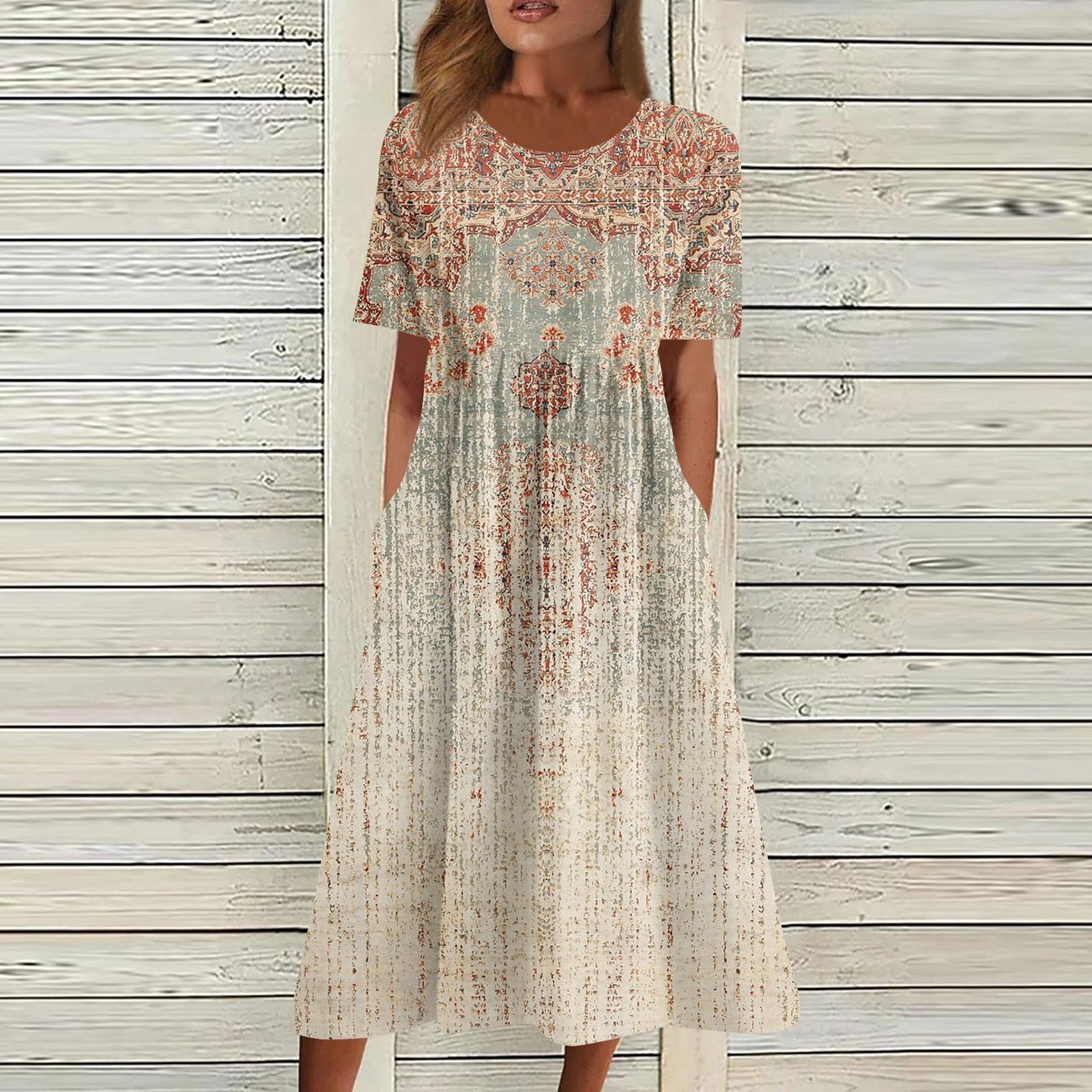 

Жен. Повседневные платья Платья с принтами Летние платья С принтами Плиссированные платья-миди с круглым вырезом Классический Классический На открытом воздухе Повседневные С короткими рукавами Свободные платья L