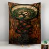 Tapestry Yggdrasil Tree of Life Wood Carving Brown Wood Green Foliage Moon Celtic Wall Art