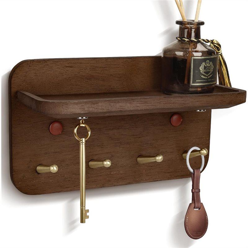 

Магніти та пази під кутом 15° Тримач для ключів для настінного кріплення - Дизайн з масиву дерева з 4 латунними гачками