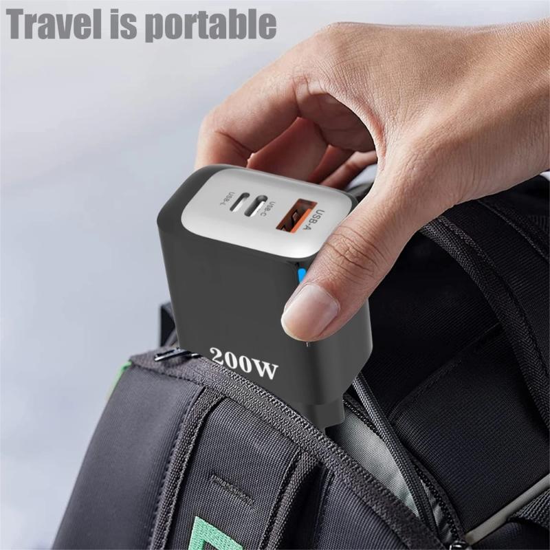 Universal 200W USB C USB A USB L Quick Charging Adapter Multiple Port Type C Travel Chargers for Multiple Devices