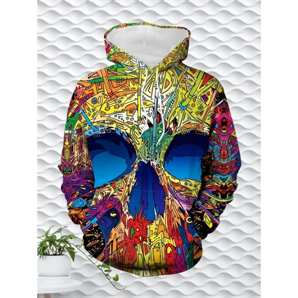Vintage Cool 3D Print Skull Graphics Hoodie Drawstring Comfortable Super Dalian Long Hoodie Sweatshirt Spring And Autumn Clothes