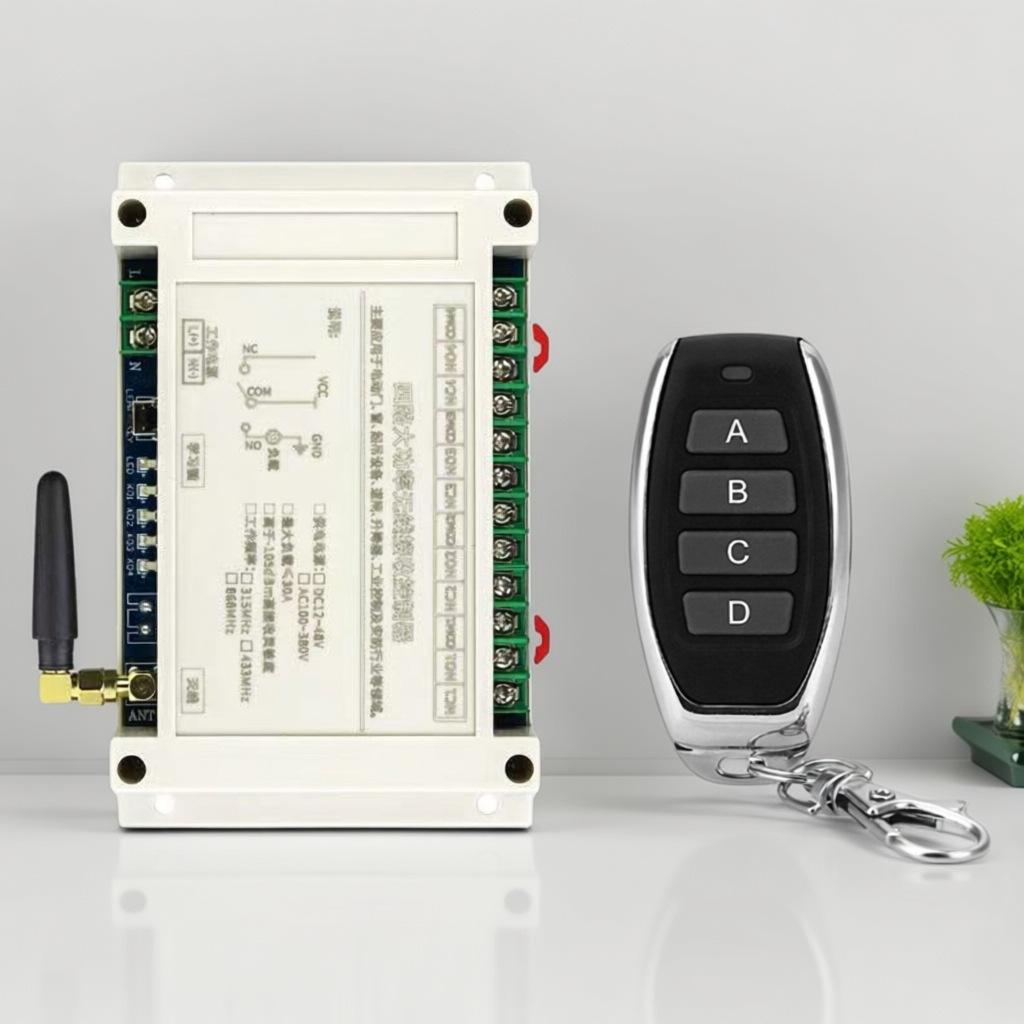 Wireless RF Remote Control Switch, 30A High Power Relay, 100V-400V, Jog, Self-Locking, Interlock.