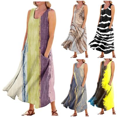 Women's Fashion Casual Solid Colour Sleeveless Cotton Linen Pocket Dress