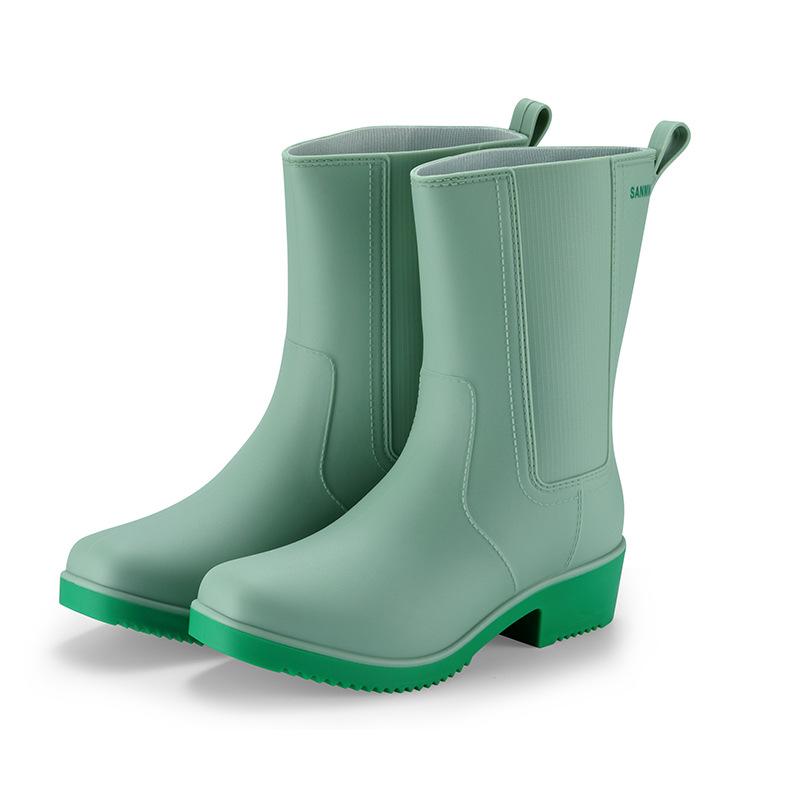 Mid-Tube Women's Rain Boots Outdoor Casual Waterproof Non-slip Outer Wear Water Shoes Work Shoes Thick And Warm For Four Seasons