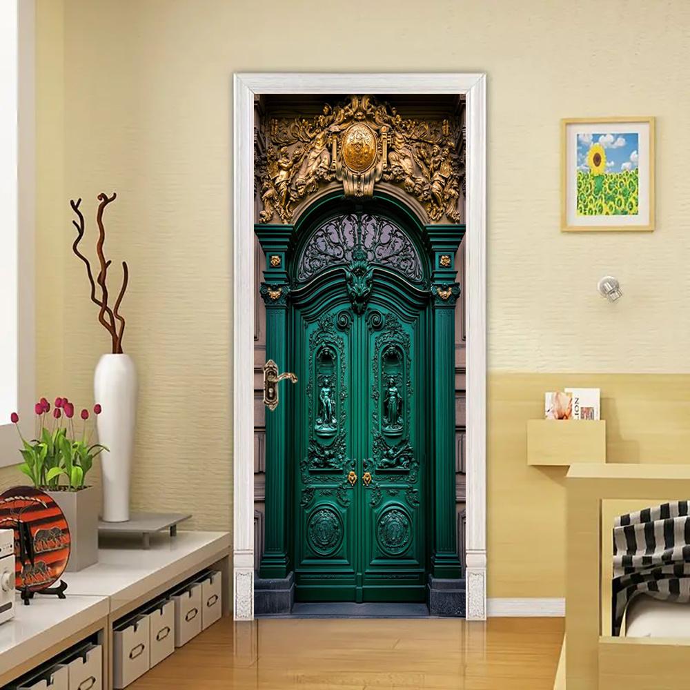 Kupfergrün mit goldenem Türsticker Tapete PVC Landschaft Heimdekor Möbel Vinylfolie Wasserdichter Wandsticker Schlafzimmertür Dekorfolie