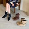 Retro medium tube pointed short boots women's new autumn and winter thick heel middle heel pleated pile versatile cowboy boots