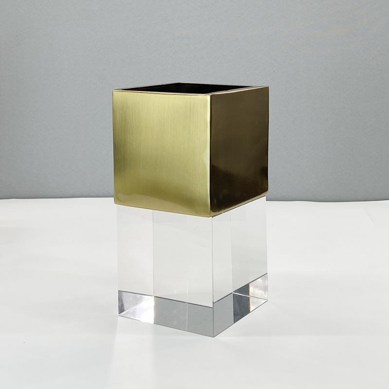 

Современные хрустальные вазы, геометрические металлические цветочные изделия, вазы для гостиной, спальни, модель, дизайнерская мягкая отделка