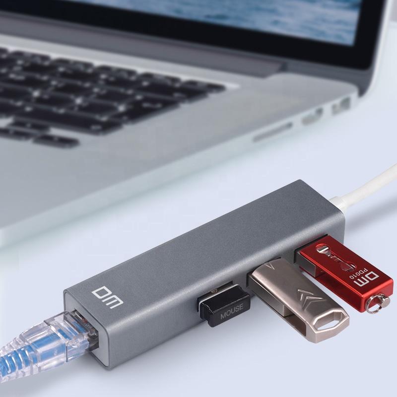 High-Speed Mini USB 3.0 Hub for Laptop PC 3 Ports 1000MBPS Ethernet Aluminum Dark CHB012
