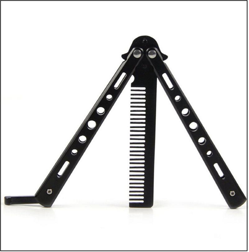 Foldable Comb Stainless Steel Practice Training Butterfly Knife Comb Beard Moustache Brushe Salon Hairdressing Hair Styling Tool