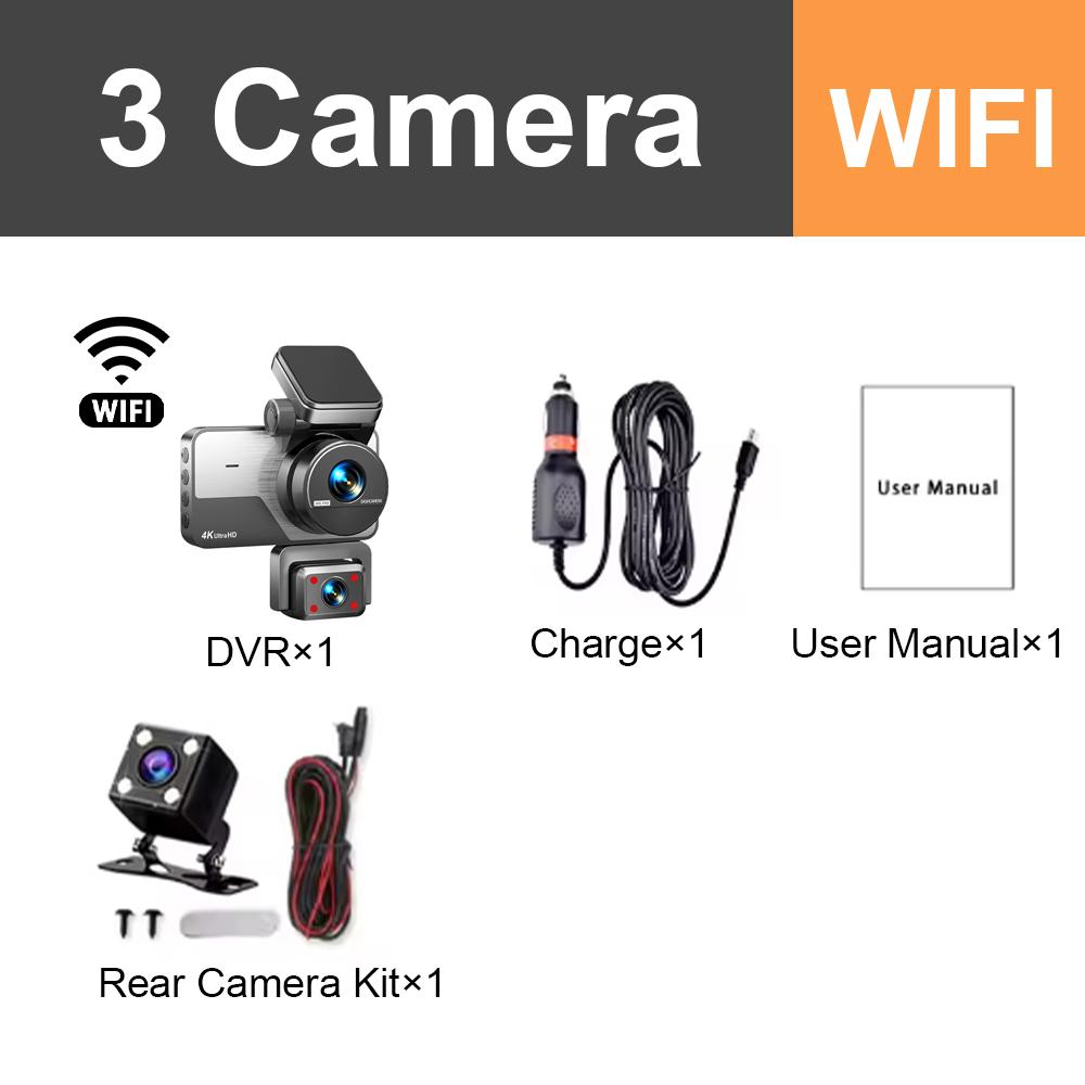 

3 Channel 180° Monitor Footage Car Dash Cam 24 Hour Night Vision Driving Recorder HD 1080P Cars Camera Built-in WIFI DVR Dashs None