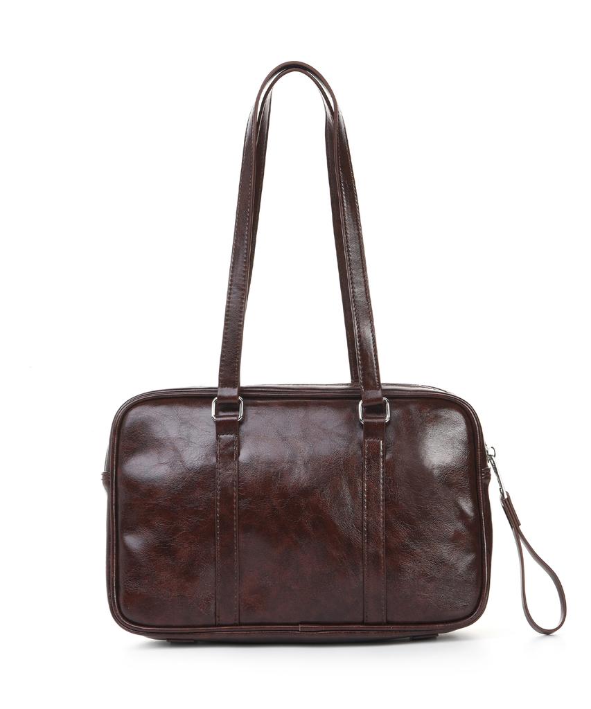Nick&Nicole Crystal Leather Boston Bag_Red Brown