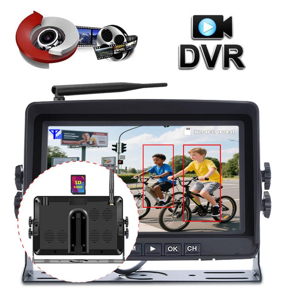 DVR Wireless Infrared Backup Camera Night Vision Rear View AHD Dashcam 7'' BSD Monitor AHD for Car Truck Bus RV Trailer Forklift