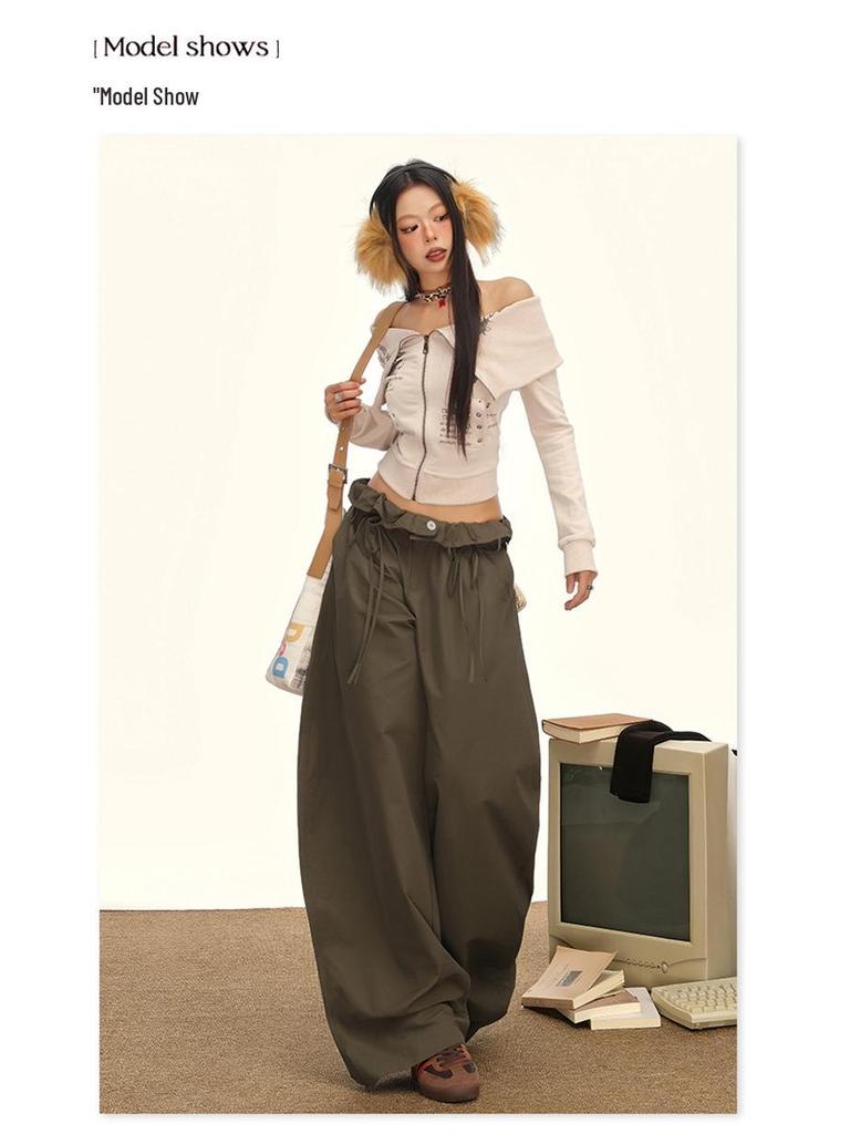 American Floral Balloon Pants - Women's Elastic Waist, Loose, Tie-Up, Slimming, Wide-Leg Design for Autumn & Winter