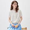 Komomboka Women's Linen Blend Lace Trim Short Sleeve Knit Cardigan