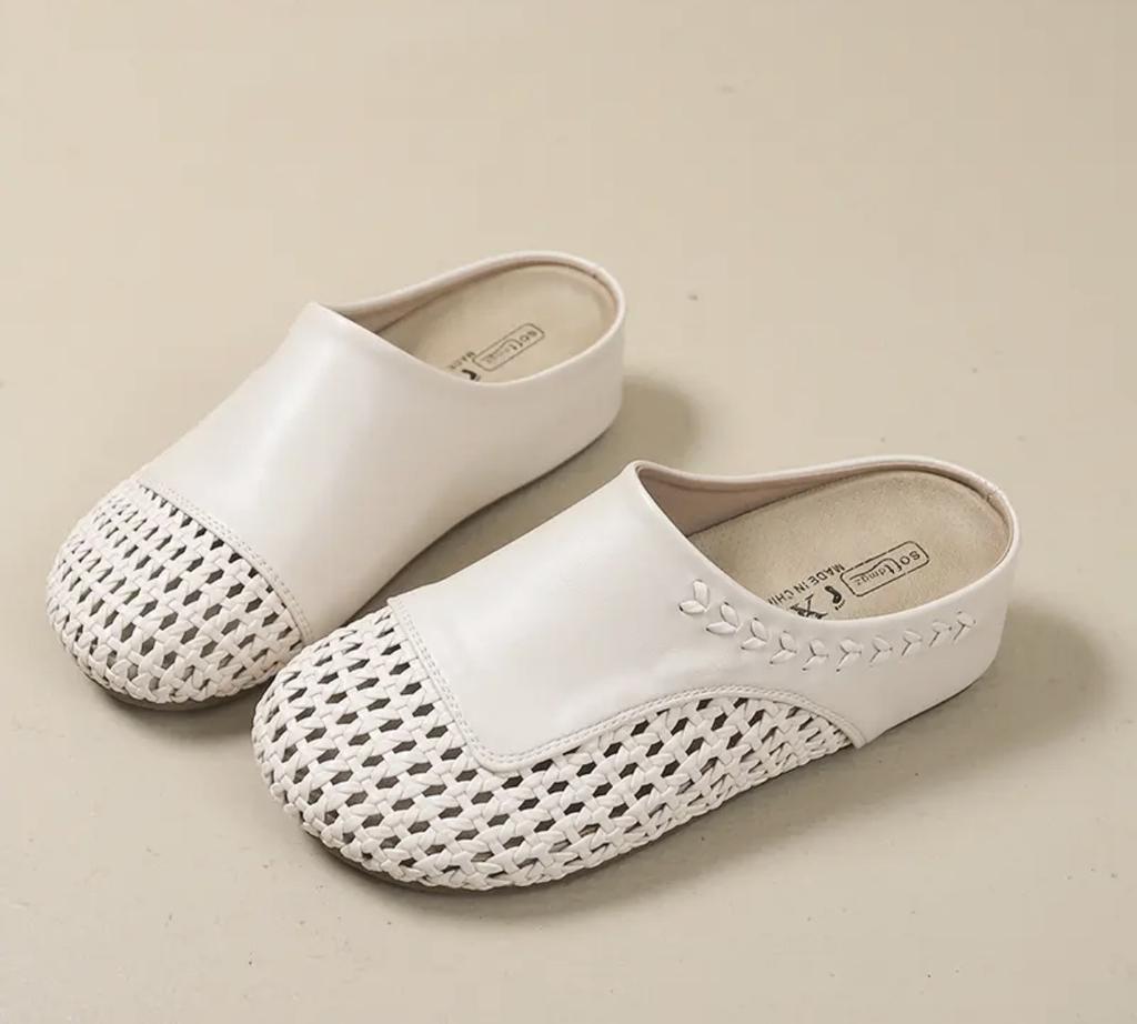 Baotou half slippers women's summer outer wear cool slippers 2025 new thick-soled inner height increase hollow woven one-pedal single shoes